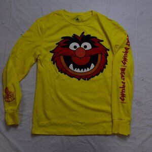 Disney Muppets Mens Animal Beat Drums! Long Sleeve Yellow Shirt New Small